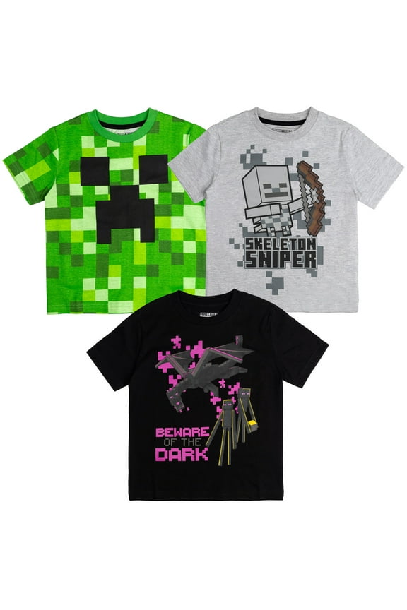 Creeper Enderman Skeleton Big Boys 3 Pack T-Shirts Little Kid to Big