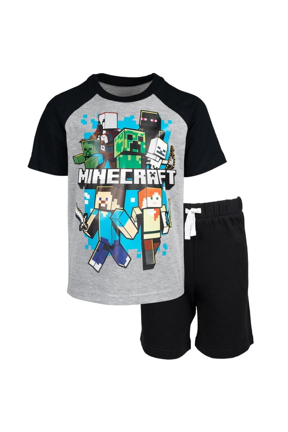 Creeper Enderman Steve Big Boys T-Shirt and French Terry Shorts Outfit Set Little Kid to Big Kid