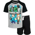 thumbnail image 1 of Minecraft Creeper Enderman Steve Little Boys T-Shirt and French Terry Shorts Outfit Set Little Kid to Big Kid, 1 of 5
