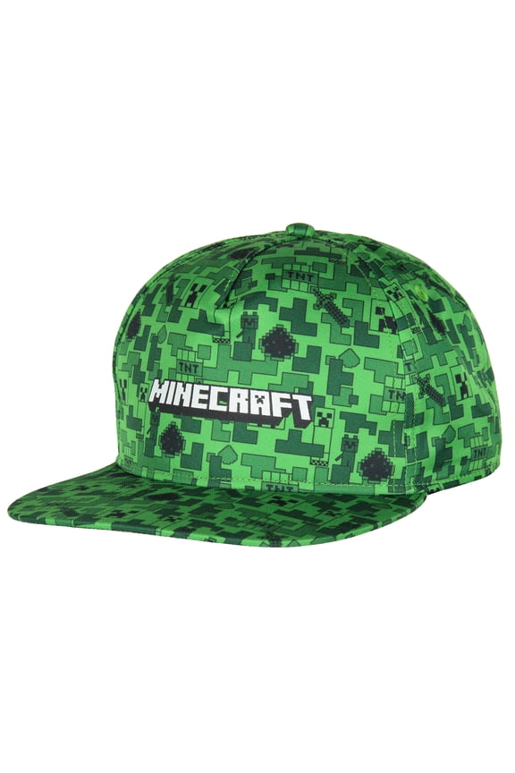 Minecraft Creeper Face AOP Youth Flat Bill Snapback OSFM Cap Hat