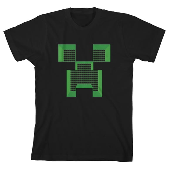 Minecraft Creeper Face Grid Boy's Black T-shirt-Large