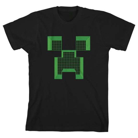 Minecraft Creeper Face Grid Boy's Black T-shirt-X-Large