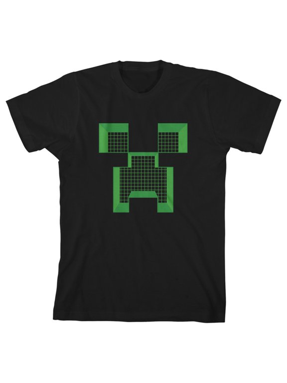 Minecraft Creeper Face Grid Boy's Black T-shirt-X-Large