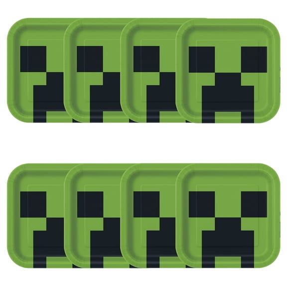 Minecraft Creeper Face Square 9" Dinner Plates, 8ct