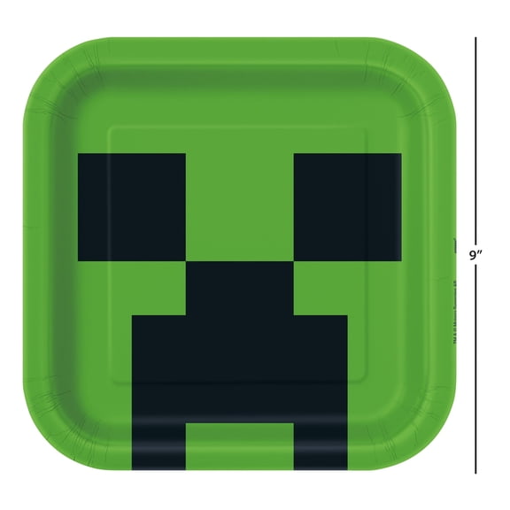 Minecraft Creeper Face Square 9" Dinner Plates, 8ct