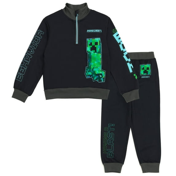 Minecraft Creeper Fleece Half Zip Sweatshirt and Jogger Pants Outfit Set Little Kid to Big Kid