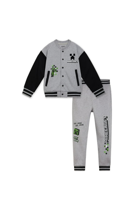Creeper Fleece Varsity Bomber Jacket and Jogger Pants Outfit Set Little Kid to Big Kid