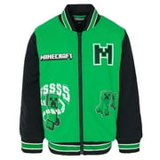 MINECRAFT Creeper French Terry Varsity Zip Up Bomber Jacket Little Kid to Big Kid