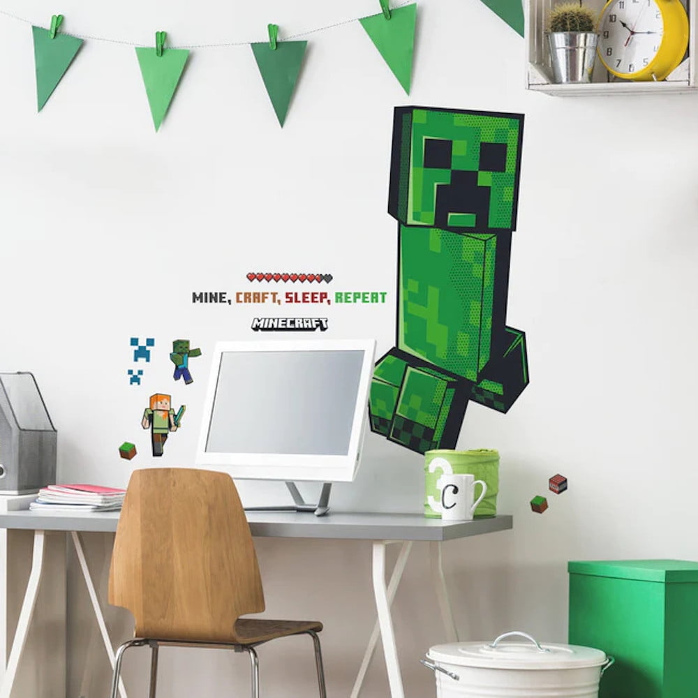 Minecraft Creeper Giant Peel \u0026 Stick Wall Decals RMK5360GM Green, Black Licensed Game Room Wall Stickers