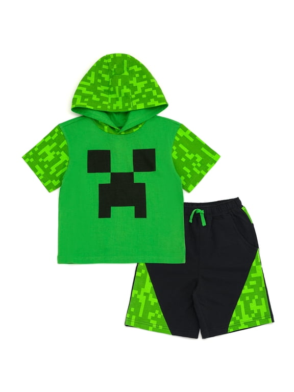 Creeper Hooded Cosplay T-Shirt and French Terry Shorts Outfit Set Toddler to Big Kid