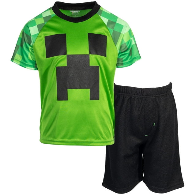 Minecraft Creeper Little Boys Cosplay TShirt and Mesh Shorts Outfit