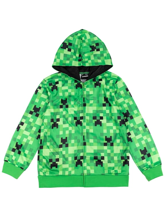Little Boys' Cosplay Fleece Zip-Up Hoodie Creeper Print Green