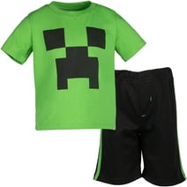 Minecraft Creeper Little Boys Graphic T-Shirt and Mesh Shorts Outfit Set Black / Green 6