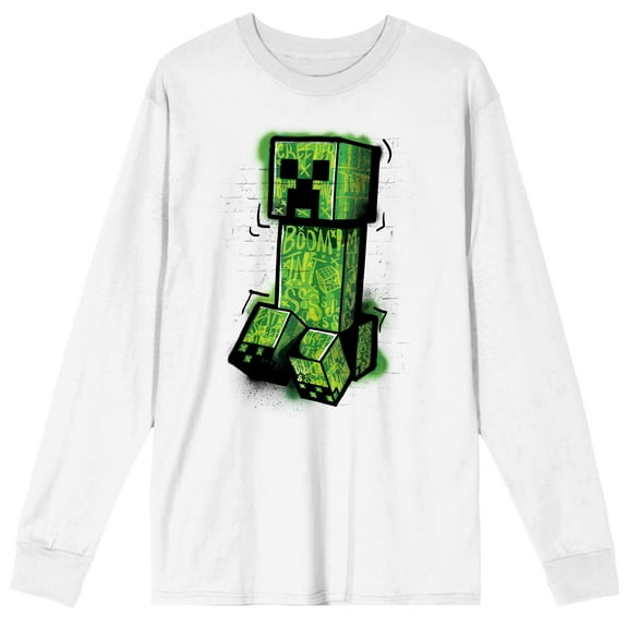Minecraft Creeper Men's White Long Sleeve Shirt-Large