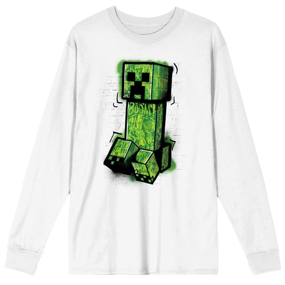 Minecraft Creeper Men's White Long Sleeve Shirt-Small