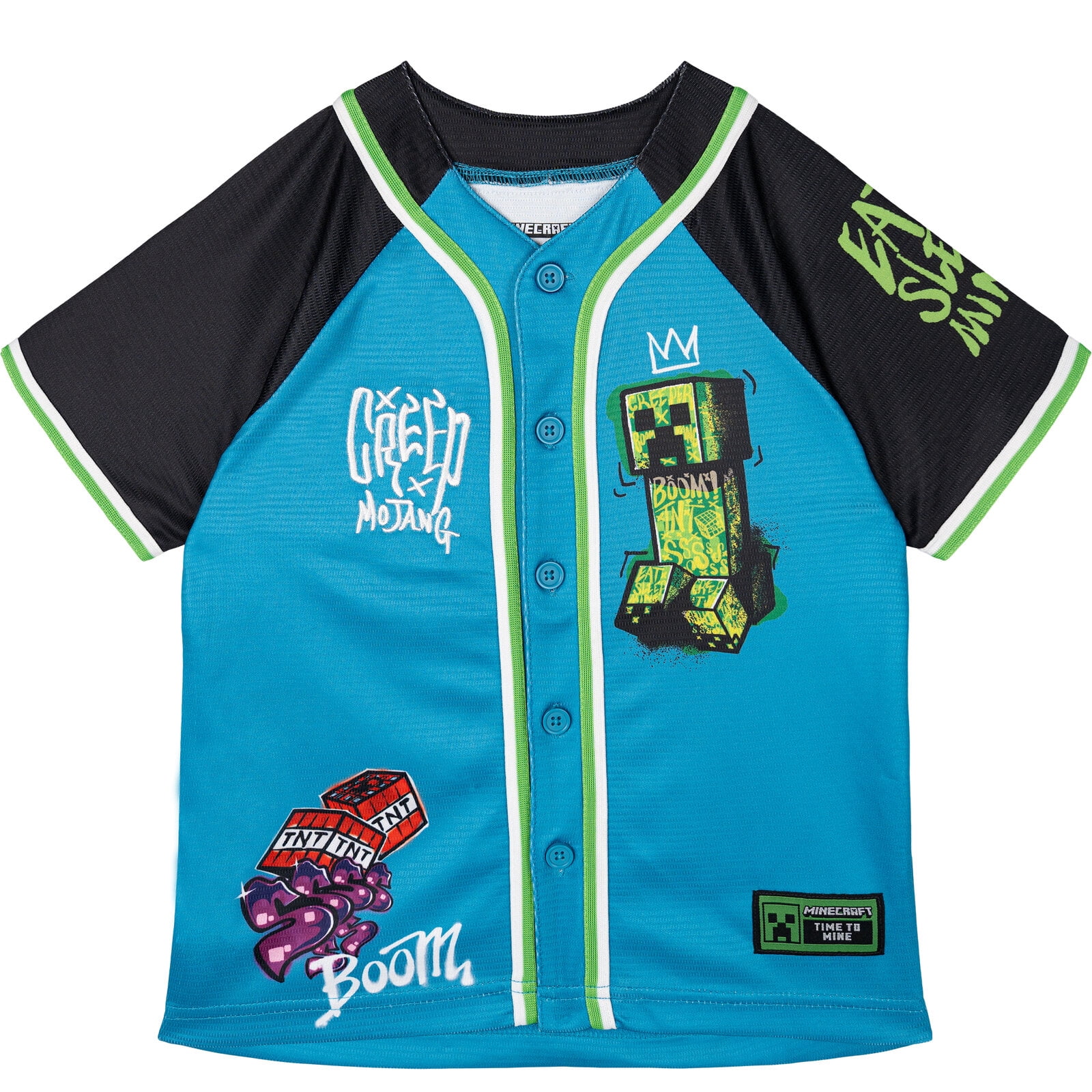 Minecraft Creeper Mesh Baseball Jersey Athletic V-neck Raglan Button ...