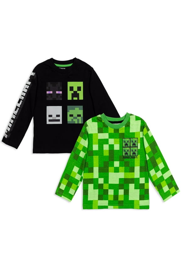 Creeper Mobs Little Boys 2 Pack Long Sleeve T-Shirts Little Kid to Big