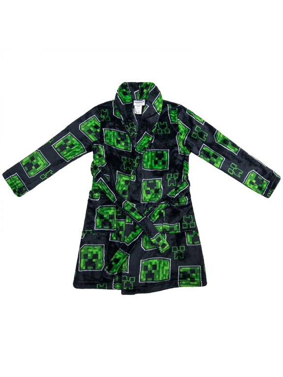 Creeper Print Black Luxe Plush Kid's Robe-Size 6