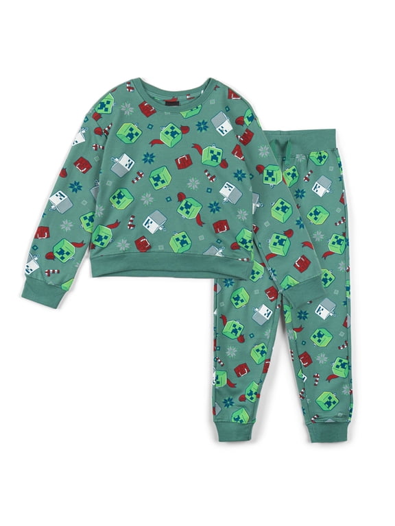 Creeper Skeleton Christmas Fleece Pullover Sweatshirt and Jogger Pants Outfit Set Little Kid to Big Kid