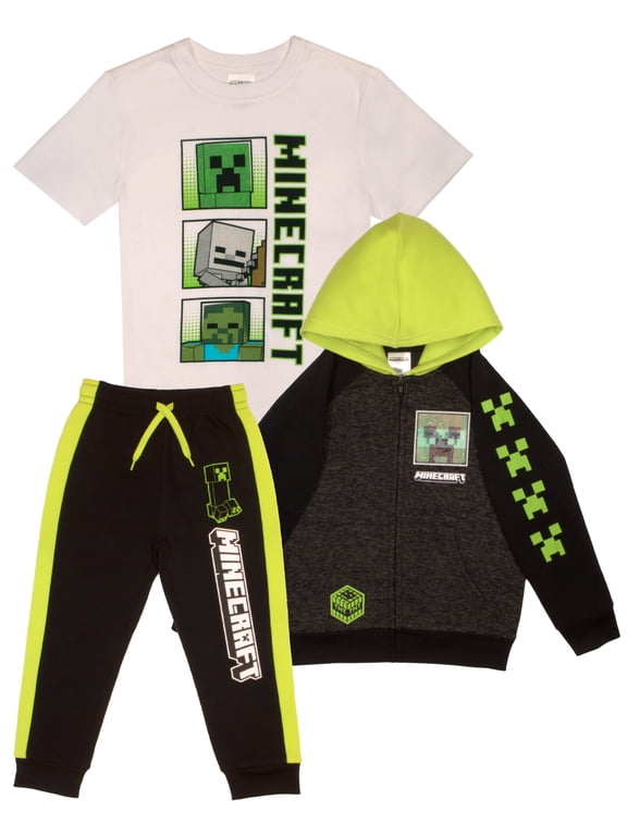 Boys Creeper Skeleton Zombie Zip‑Up Hoodie, Graphic T‑Shirt & Sweatpants Set (Little & Big Boys), 3‑Piece Bundle, Sizes 4–16