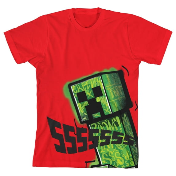 Minecraft Creeper Ssssssss Youth Boy's Red T-Shirt-Large