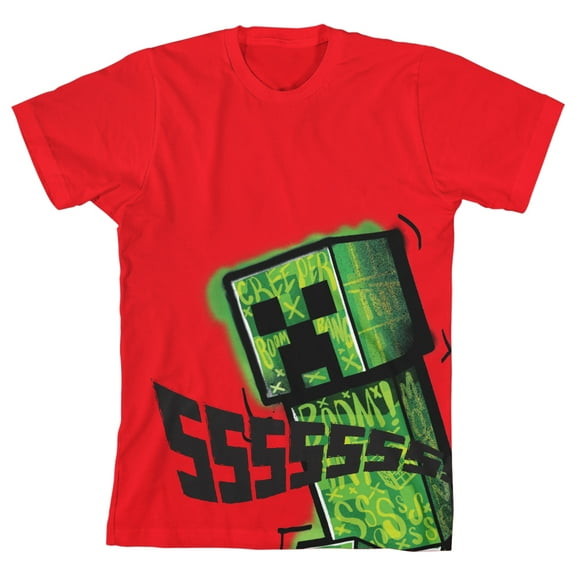 Minecraft Creeper Ssssssss Youth Boy's Red T-Shirt-Medium