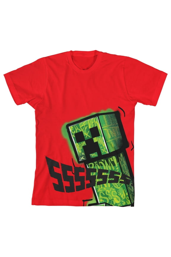 Minecraft Creeper Ssssssss Youth Boy's Red T-Shirt-XL