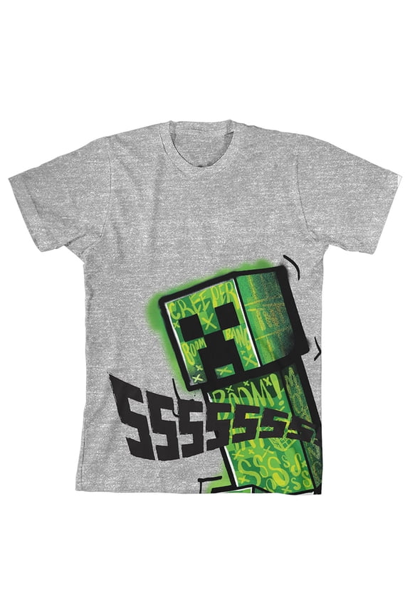 Minecraft Creeper Ssssssss Youth Boys Athletic Gray T-Shirt-Large