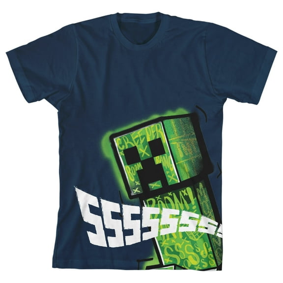 Minecraft Creeper Ssssssss Youth Boys Navy Blue T-Shirt-Medium