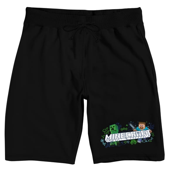 Minecraft Creeper & Steve Men's Black Sleep Pajama Shorts-Small