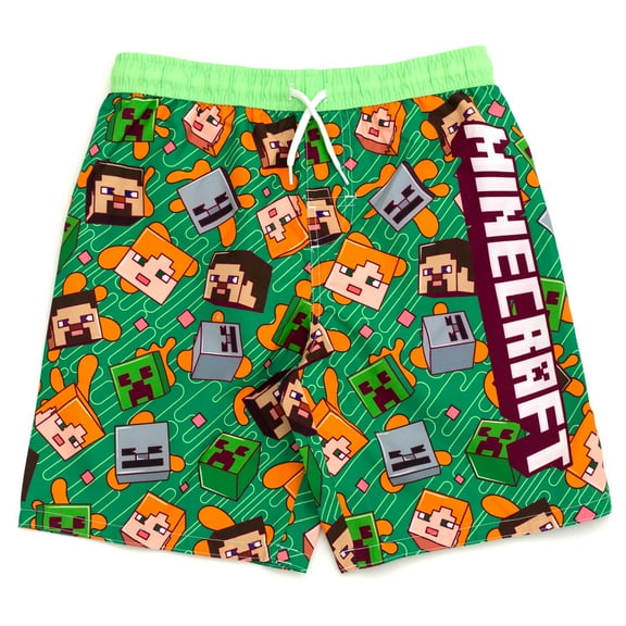 Minecraft Creeper Steve Skeleton UPF 50  Swim Trunks Little Kid to Big Kid