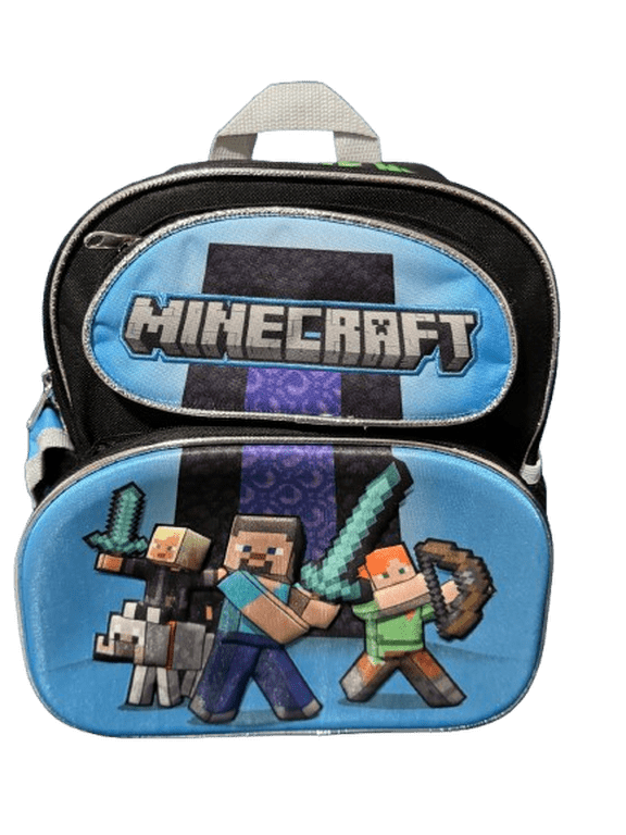 Minecraft Creeper Survival Mode Kids Backpack, Black/Green, 12" Mini Backpack for Boys Girls