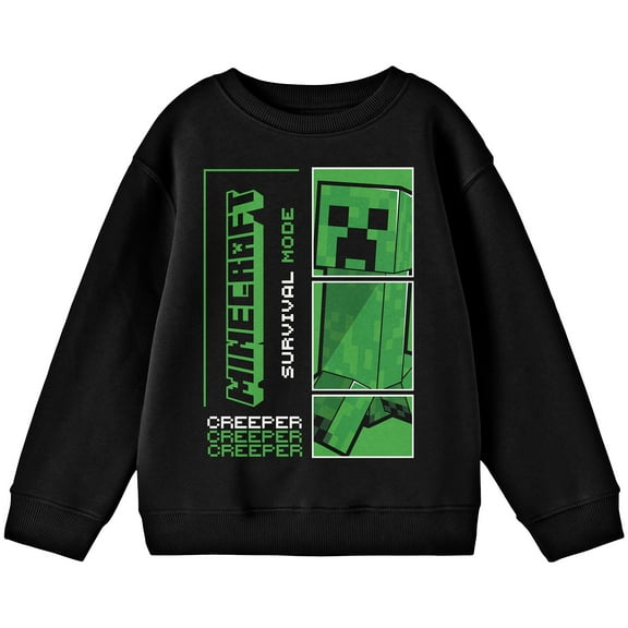Minecraft Creeper Survival Mode Youth Black Crew Neck Long Sleeve Sweatshirt - Medium