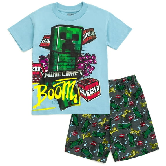 Minecraft Creeper T-Shirt and French Terry Shorts Outfit Set Graffiti Little Kid to Big Kid