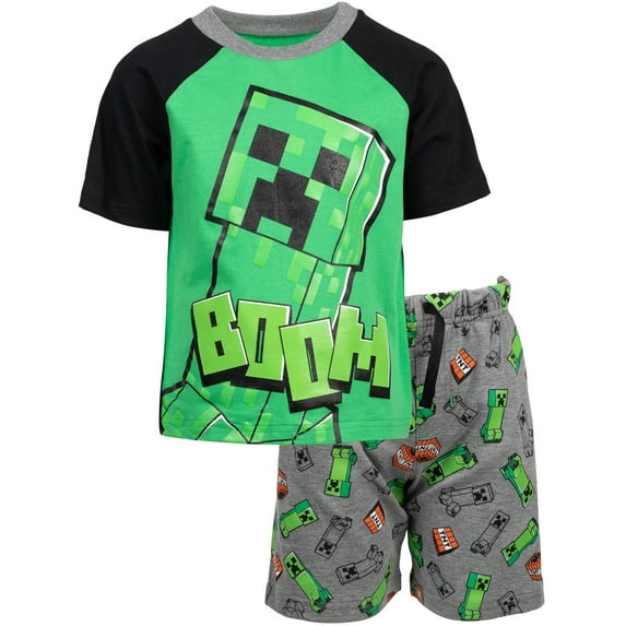Minecraft Creeper T-Shirt and French Terry Shorts Outfit Set Little Kid to Big Kid