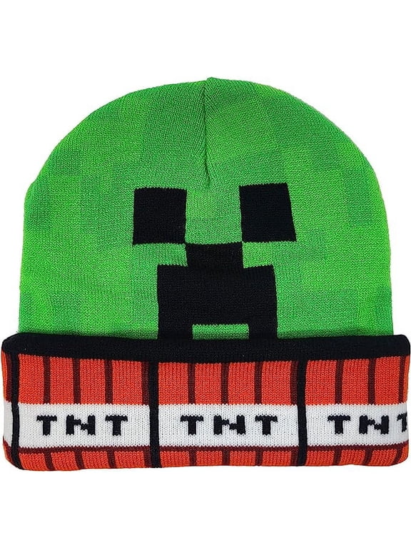 Minecraft Creeper TNT Blocks Beanie Hat for Boys Red Green