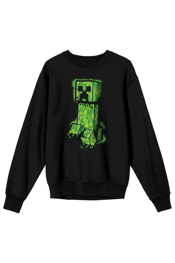 Minecraft Creeper Trap Graphics Men's Black Long Sleeve Crew Sweatshirt-3XL