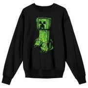 Minecraft Creeper Trap Graphics Men's Black Long Sleeve Crew Sweatshirt-Medium