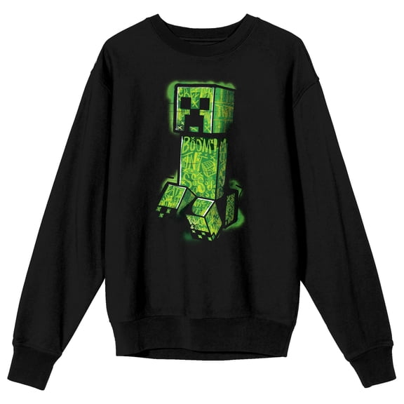 Minecraft Creeper Trap Graphics Men's Black Long Sleeve Crew Sweatshirt-XXL