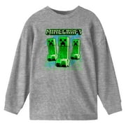 Minecraft Creeper Trip Boy's Athletic Heather Long Sleeve Shirt-X-Large