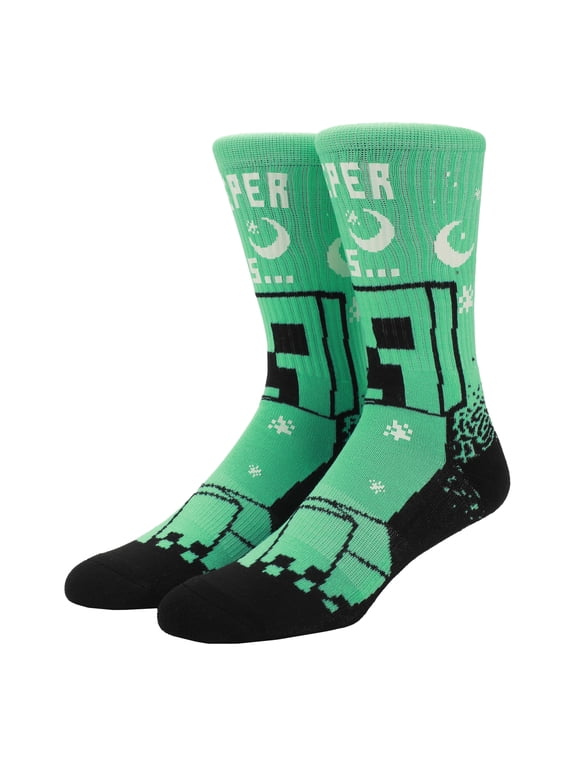 Minecraft Creeper UV Color Change Men's Black Athletic Crew Socks