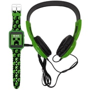 Minecraft Creeper Unisex Child Smart Watch and Headphone Set Silicone Strap Green (MIN40080WMC)