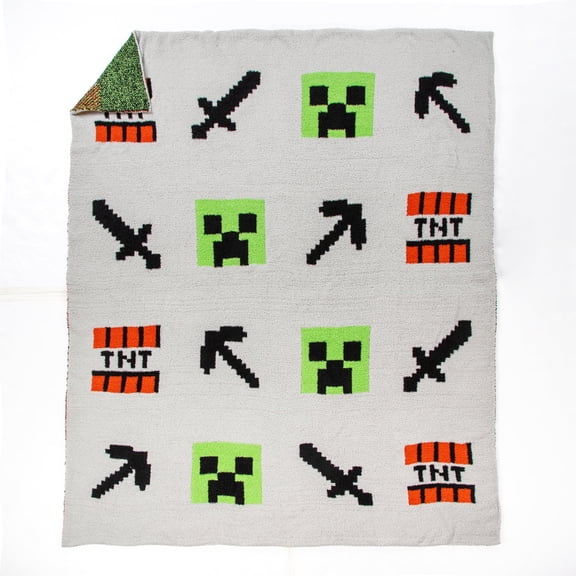 Minecraft Creeper & Weapons Feather Knit Throw - Soft & Cozy Décor