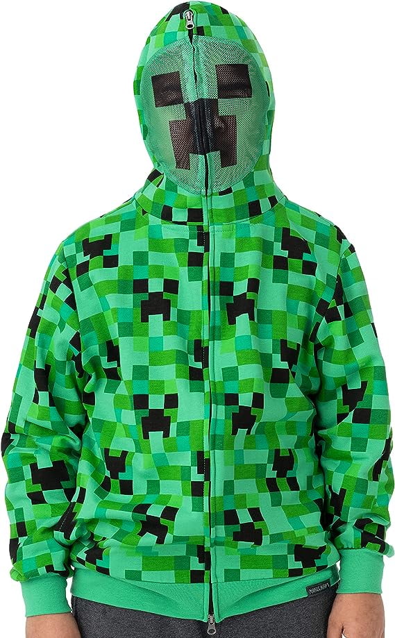 Minecraft Creeper ZipUp Costume Hoodie with Full Face Mask for Youth