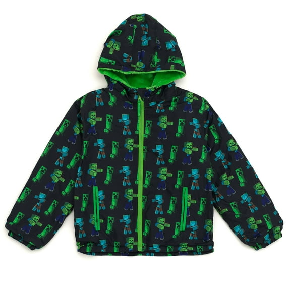 Minecraft Creeper Zombie Mobs Zip Up Waterproof Rain Jacket Little Kid to Big Kid