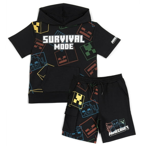 Minecraft Creeper Zombie Skeleton French Terry Pullover Hoodie and Shorts Toddler to Big Kid