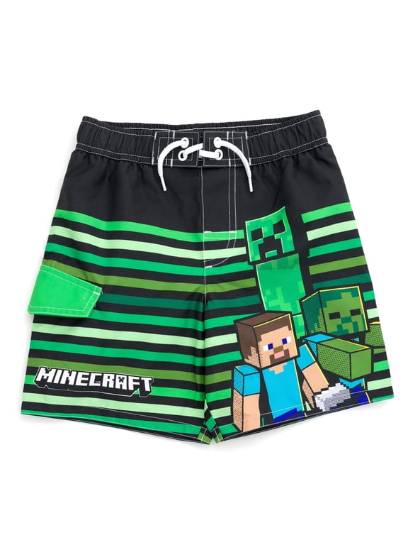 Creeper Zombie Steve UPF 50+ Swim Trunks Little Kid to Big Kid