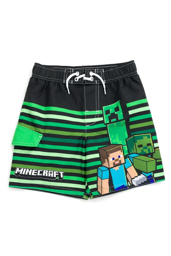 Creeper Zombie Steve UPF 50+ Swim Trunks Little Kid to Big Kid