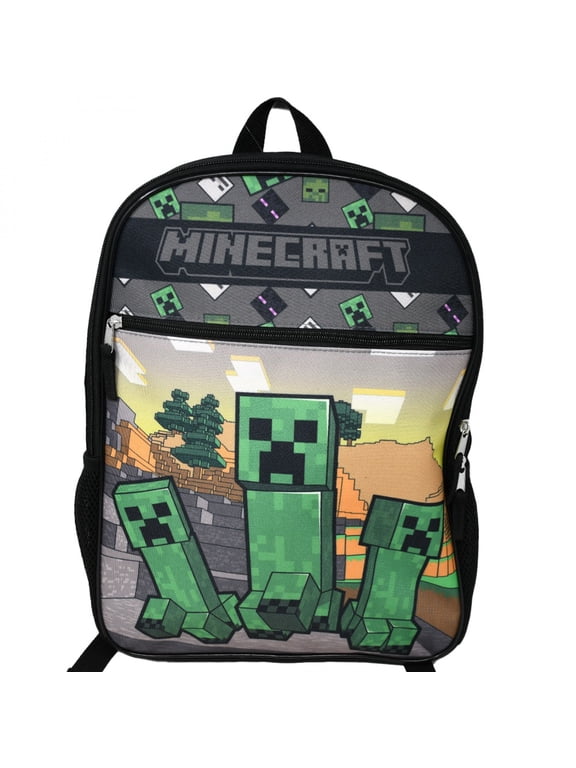 Creeper and Mobs 16 Backpacks Front Pocket, Green Boys Kids