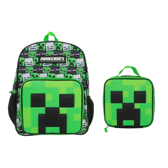 Minecraft Creepers 2-Piece 16"Premium Backpack & Lunch Box Set For School And Travel